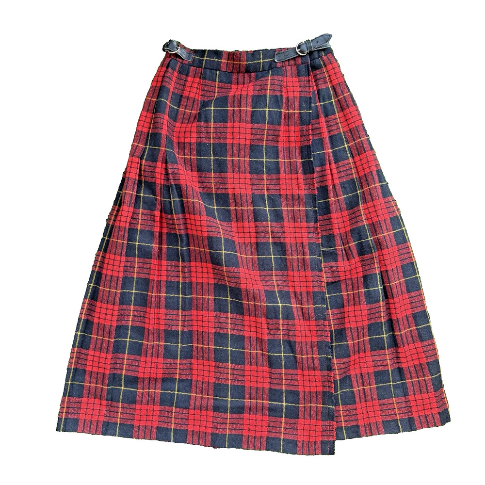 Vintage 90s Plaid Wool Blend Pleated Skirt P.B.D Sz 5/6 Korea 27”